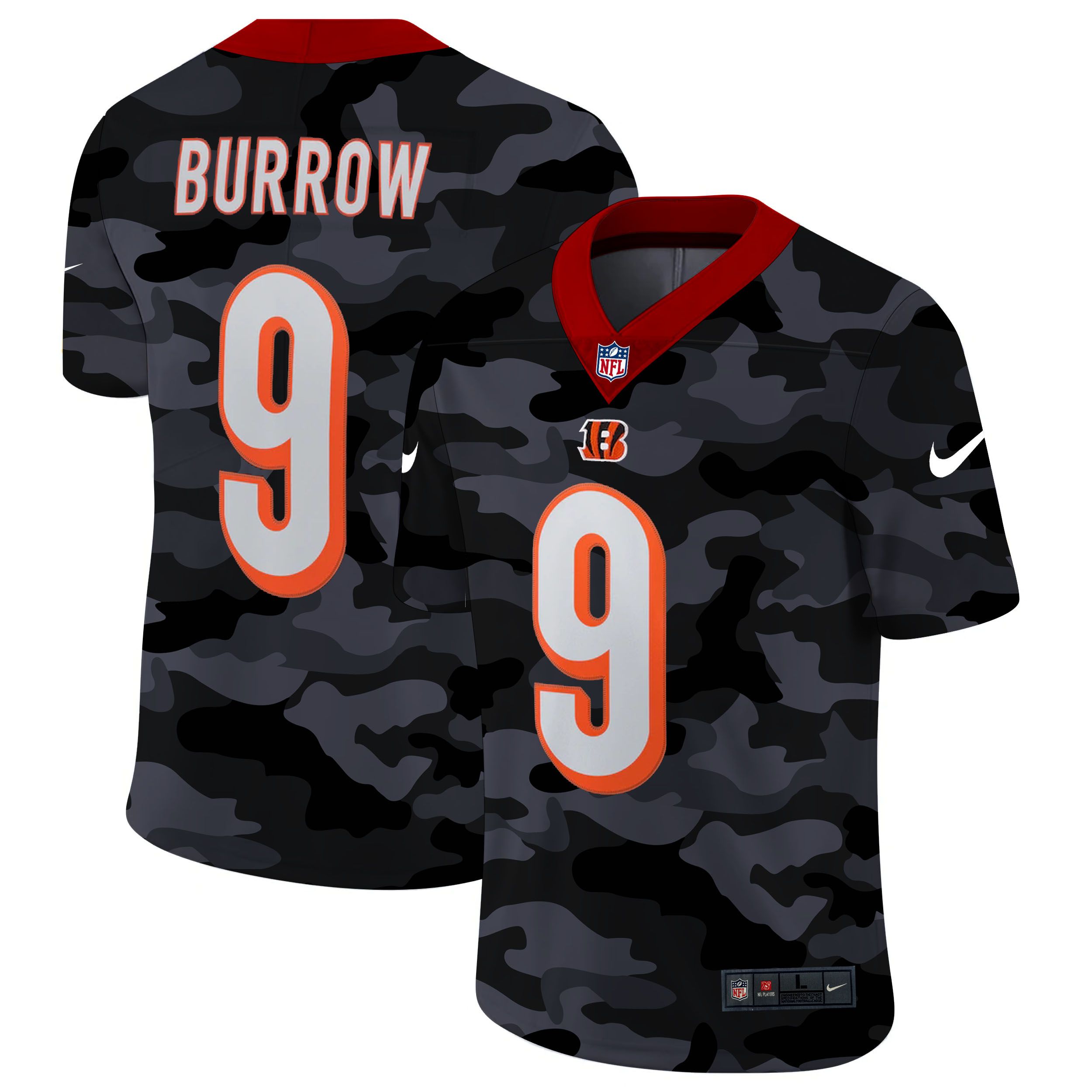 Men Cincinnati Bengals #9 Burrow 2020 Nike Camo Salute to Service Limited NFL Jerseys
